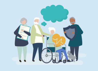 Karakterleri üst düzey insanların sağlık simgeler illüstrasyon holding