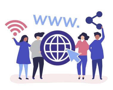 World wide web simgeler tutan insanlar karakter çizimi