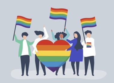Lgbt destek simgeler tutan insanlar karakter çizimi