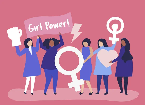 Feministen Ondersteuning Van Gendergelijkheid Met Een Vreedzame Rally — Stockvector