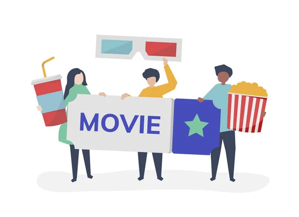 Karakter Illustratie Van Mensen Met Films Pictogram — Stockvector