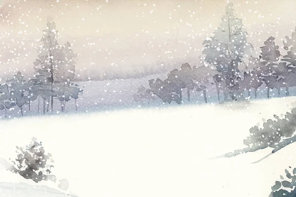 Зимний Пейзаж Чудес Окрашенный Акварелью — стоковый вектор