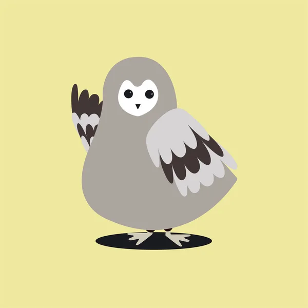 Cute Wild Gray Owl Cartoon Illustration — Stock Vector