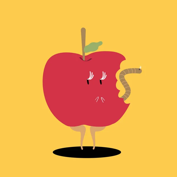 Gebissener Roter Apfel Cartoon Charakter Vektor — Stockvektor