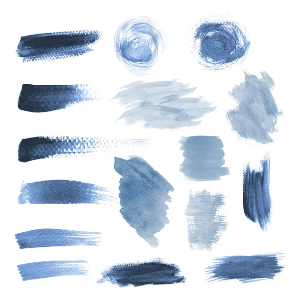 Ensemble Vectoriel Conception Coup Pinceau Bleu Grunge — Image vectorielle
