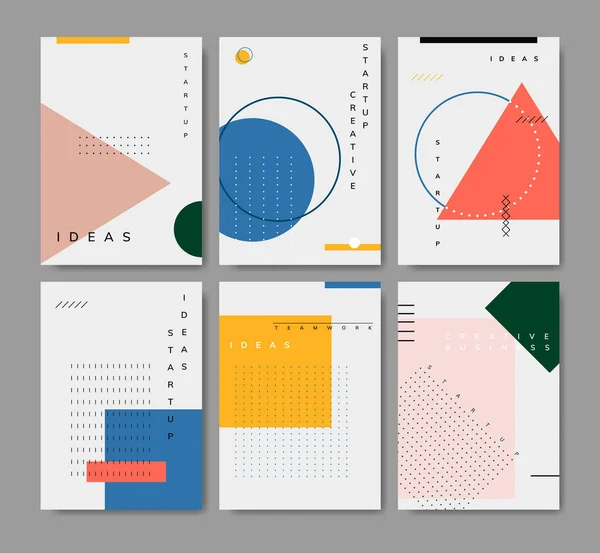 Set Minimaler Memphis Design Start Poster Vektor — Stockvektor