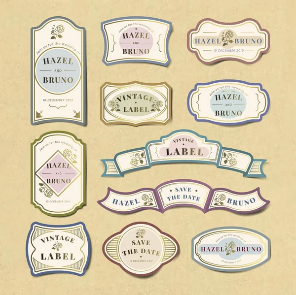 Vintage Bruiloft Uitnodiging Label Vector Set — Stockvector