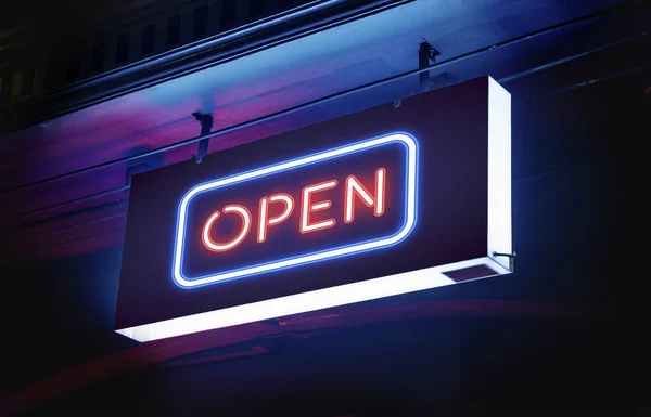 Open Word Signage Neon Lights — Stock Photo, Image