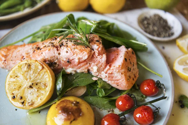 Grigliata Salmone Cibo Fotografia Ricetta Idea — Foto Stock