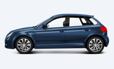 Mavi bir hatchback 3D yan görünüm