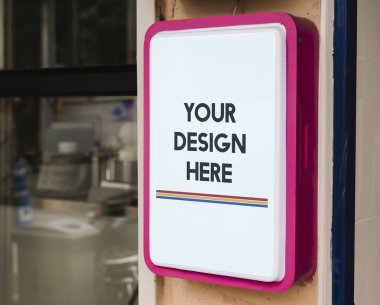 Modern dükkanı işareti mockup kalın pembe çerçeve ile