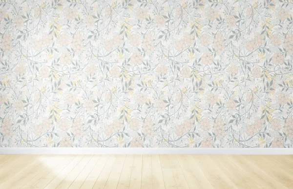 Floral Wallpaper Empty Room Wooden Floor — Stock Photo, Image