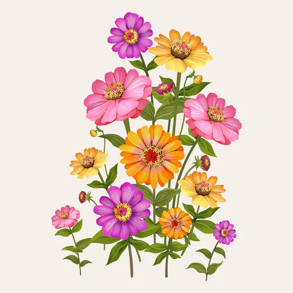 Ζίννια Όμορφη Εικονογράφηση Ανθοφορία Των Φυτών — Φωτογραφία Αρχείου
