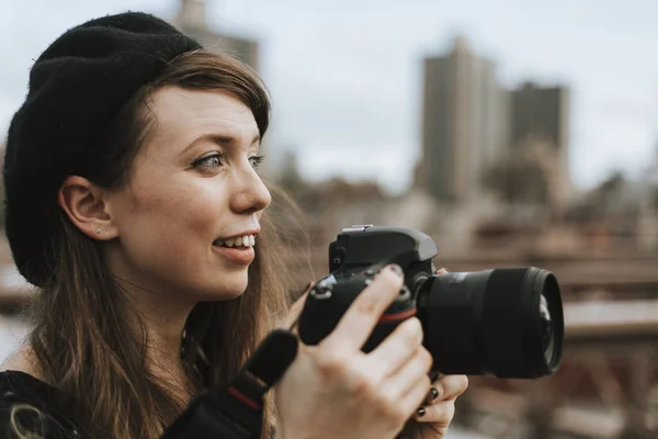 Photographe Prenant Une Photo Brooklyn Bridge États Unis — Photo