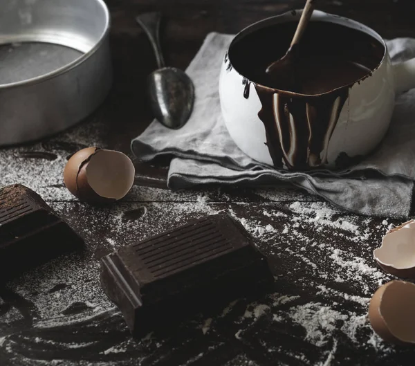 Шоколадний Шматок Інгредієнтів Столі — стокове фото