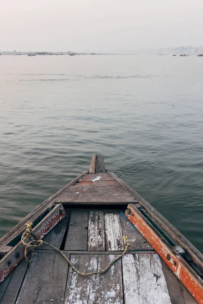 Holzboot Auf Dem Fluss Ganges Varanasi Indien — Stockfoto