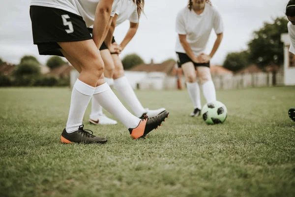 Jogadoras Futebol Feminino Alongamento Pré Jogo — Fotografia de Stock