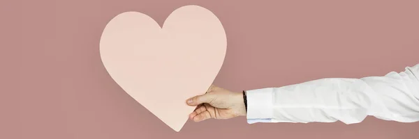 Man Holding Pink Heart Valentines Day — Stock Photo, Image