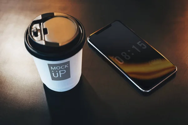 Disponibla Kaffe Papper Kopp Mockup Design — Stockfoto