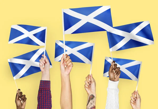 Hands Waving Flags Scotland — Stock Photo, Image