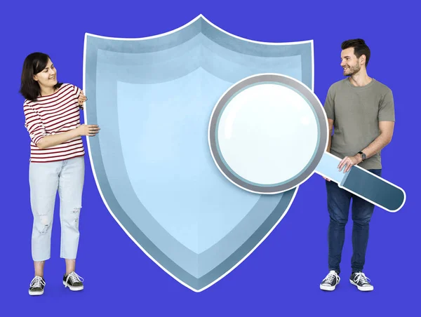 Personas Con Iconos Tema Seguridad — Foto de Stock