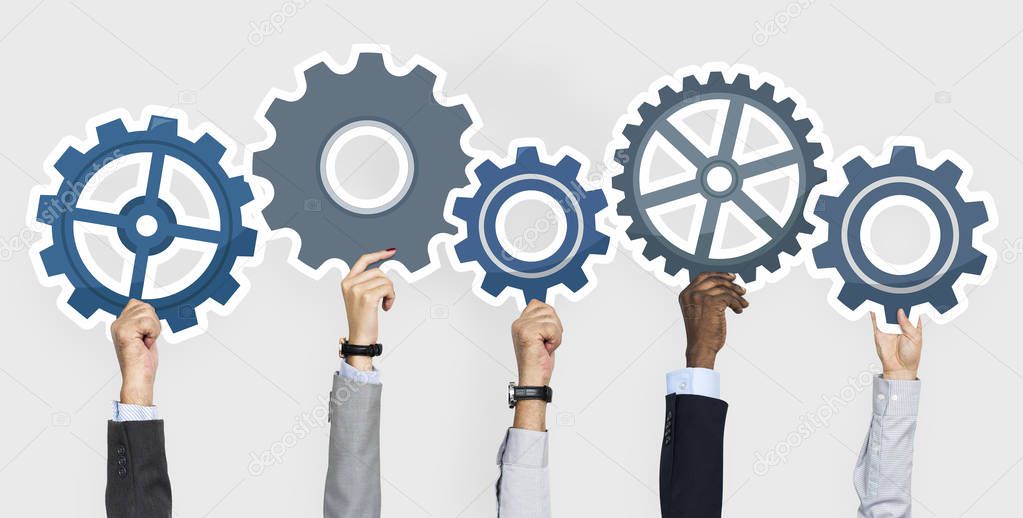 Hands holding cogs icon clipart