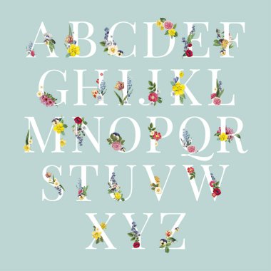 Çiçek büyük harf alfabesi belirleme vektörü