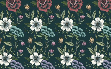 Klasik el çizimi çiçek desenli arkaplan