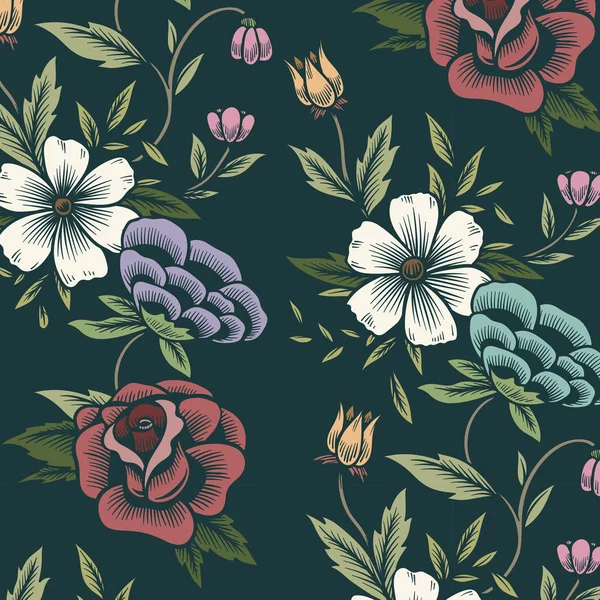 Vintage Sem Costura Floral Modelado Fundo — Vetor de Stock