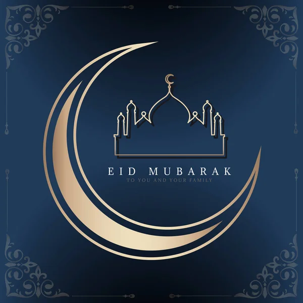 Eid Mubarak Κάρτα Ημισέληνο Και Φόντο Μοτίβο Τζαμιού — Διανυσματικό Αρχείο