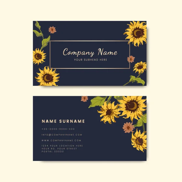 Visitenkarten Vorlagen Mit Dekorativem Sonnenblumen Design — Stockvektor