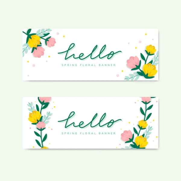 Hello Spring Floral Banner Vector — Stock Vector