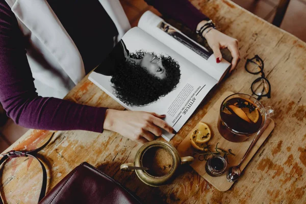 Woman Relaxing Cup Mulled Wine — Stock Photo, Image