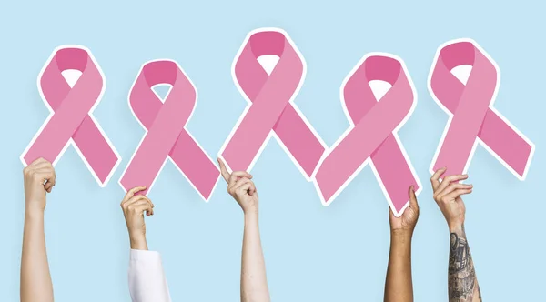 Människor Höll Bröstcancer Medvetenhet Band — Stockfoto