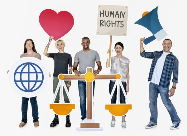 Diverse Mensen Houden Van Mensenrechten Symbolen — Stockfoto