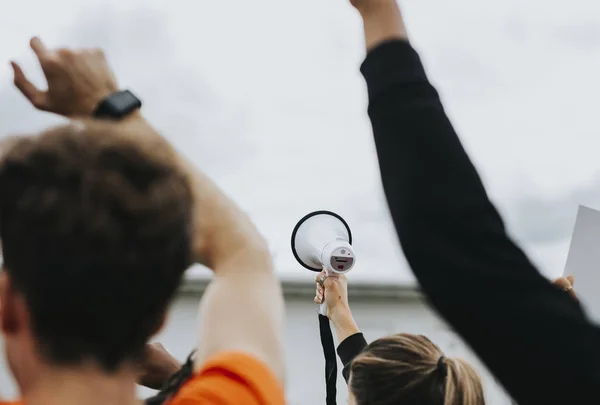 Vue Arrière Des Militants Protestent — Photo