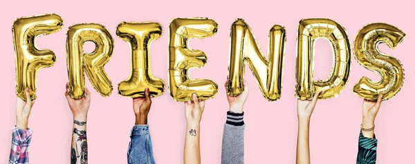 Hands Showing Friends Balloons Word — Stock Photo, Image