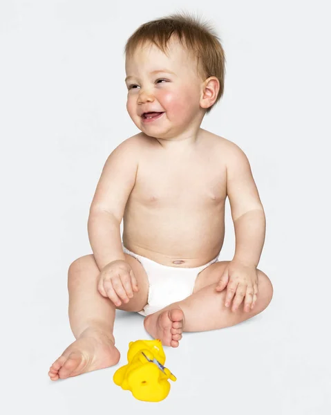 Bebê Uma Fralda Sentada Chão — Fotografia de Stock