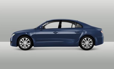 Mavi bir sedan 3D yan görünüm