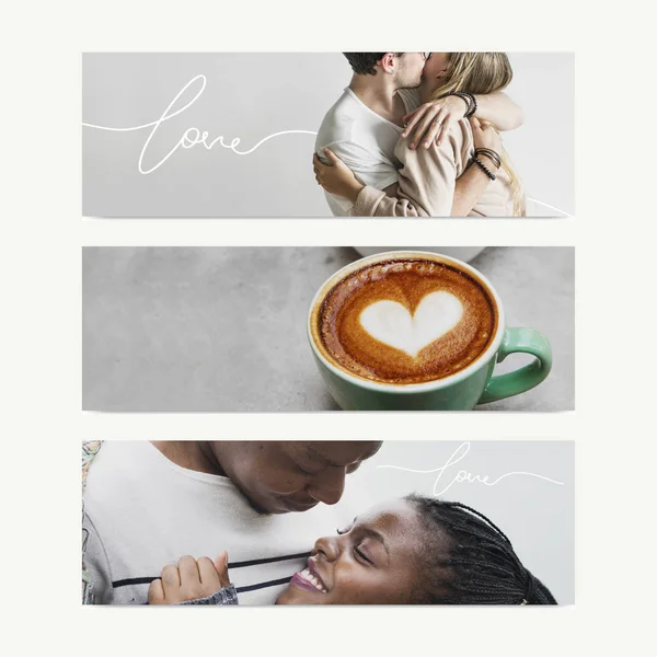 Set Valentines Day Love Banners — Stock Photo, Image