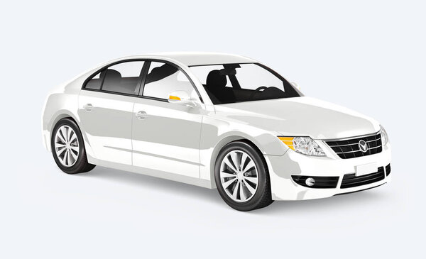 Side view of a white sedan in 3D