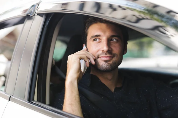 Homem Fazer Uma Chamada Carro — Fotografia de Stock