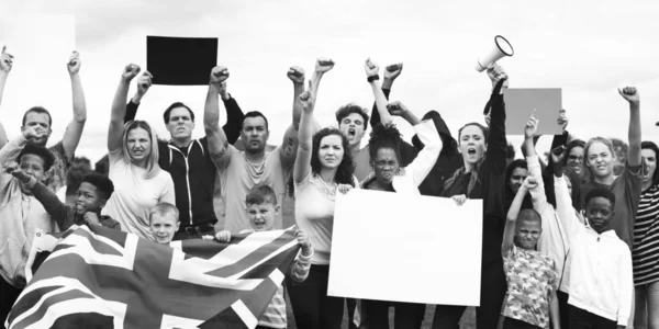 Mixed Group English People Protesting — Stock Photo, Image