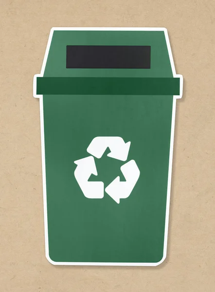 Gröna Papperskorgen Med Återvinning Symbol — Stockfoto