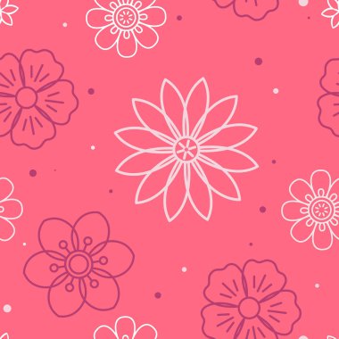 Beyaz çiçek deseni ile pembe arka plan vektör