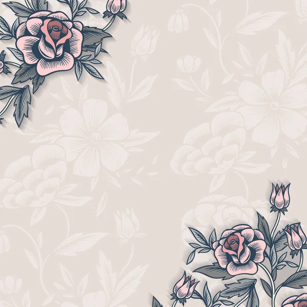 Branco Colorido Mão Desenhado Fundo Floral — Vetor de Stock