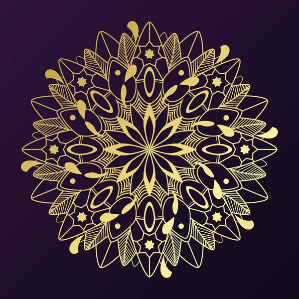 Patrón Geométrico Mandala Oro Sobre Fondo Púrpura — Vector de stock