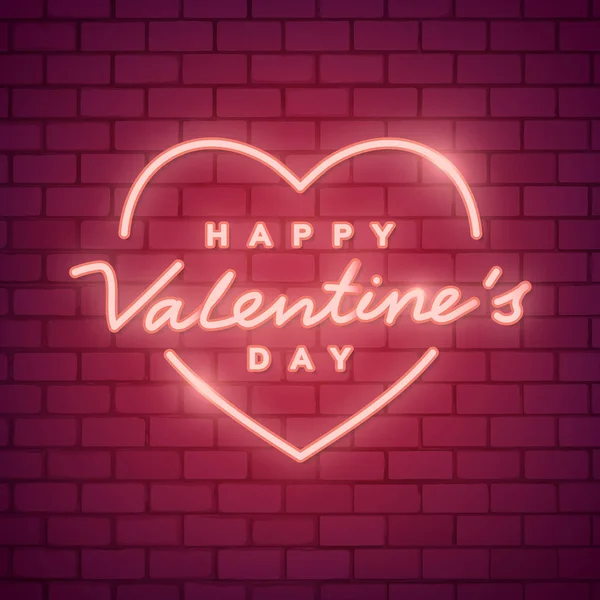 Neon light Happy Valentine's Day on brick wall
