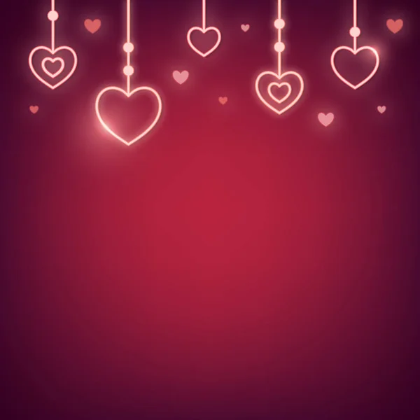 Kırmızı Arkaplanda Neon Işıklı Kalp Süsü — Stok Vektör