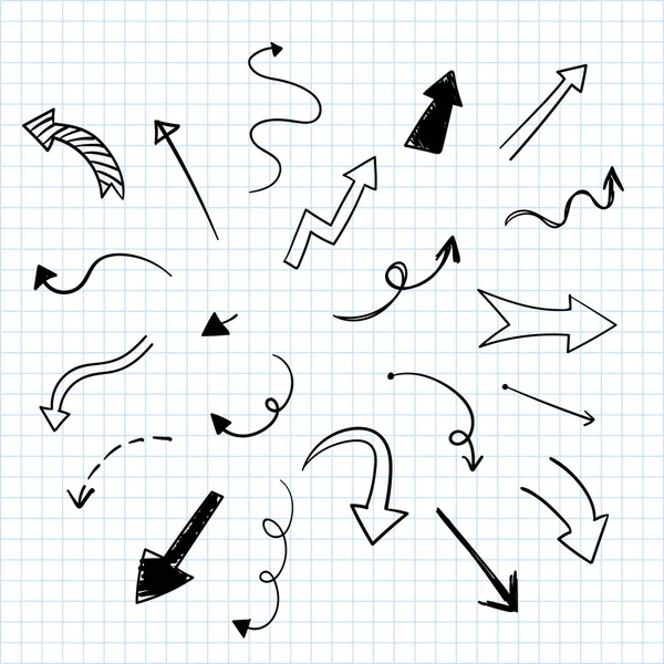 Handgetekende Doodle Pijlen Vector Set — Stockvector